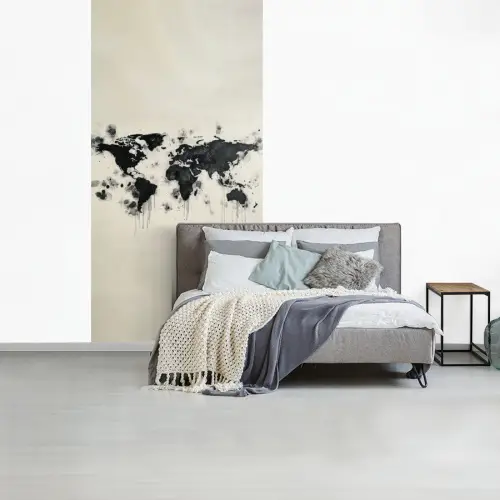 Wereldkaart - Zwart - Inkt fotobehang vinyl groot -slaapkamer