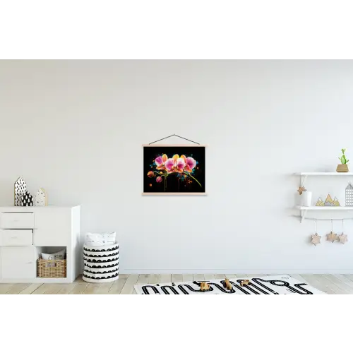 Orchidee - Graffiti - Kleurrijk - Bloemen - Abstract textielposter latten blank klein -kinderkamer