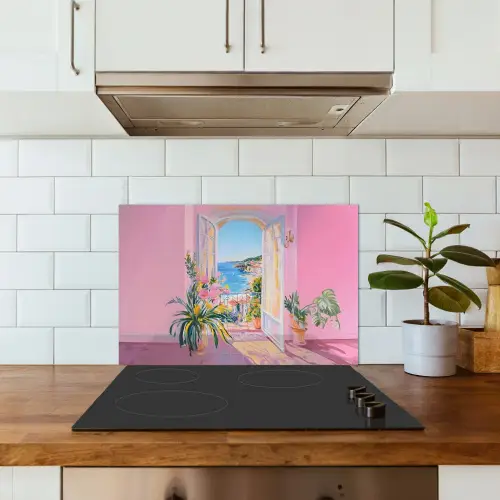 Roze - Buiten - Verf keuken achterwand spatscherm klein -sfeer2