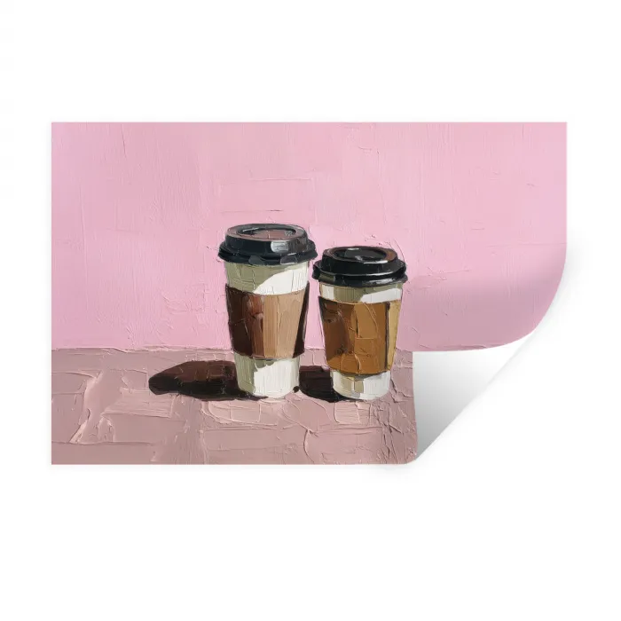 Koffiebekers - Deksel - Verf - Textuur Muursticker klein -3d