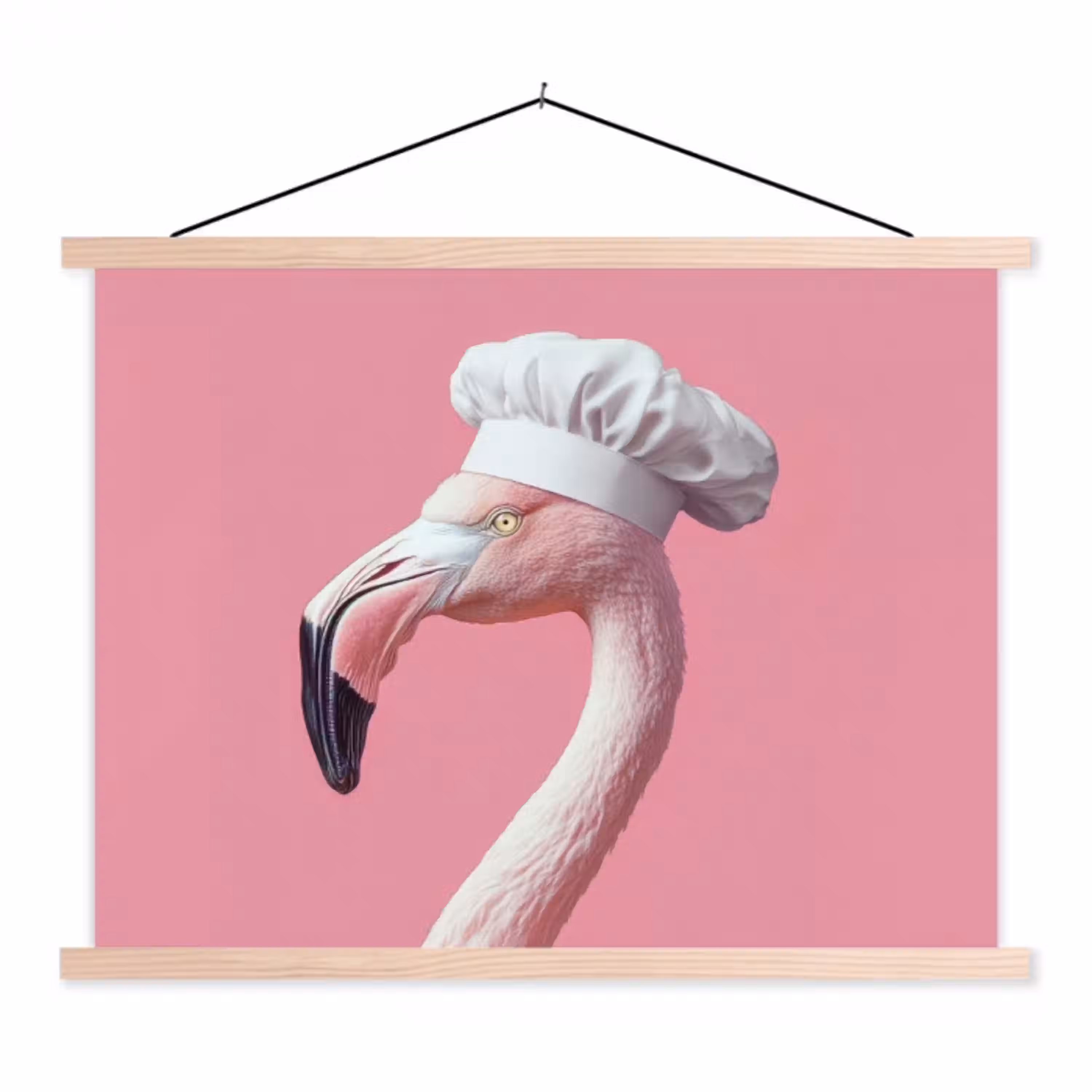 Flamingo - Roze - Koksmuts - Vogel textielposter latten blank klein -3d