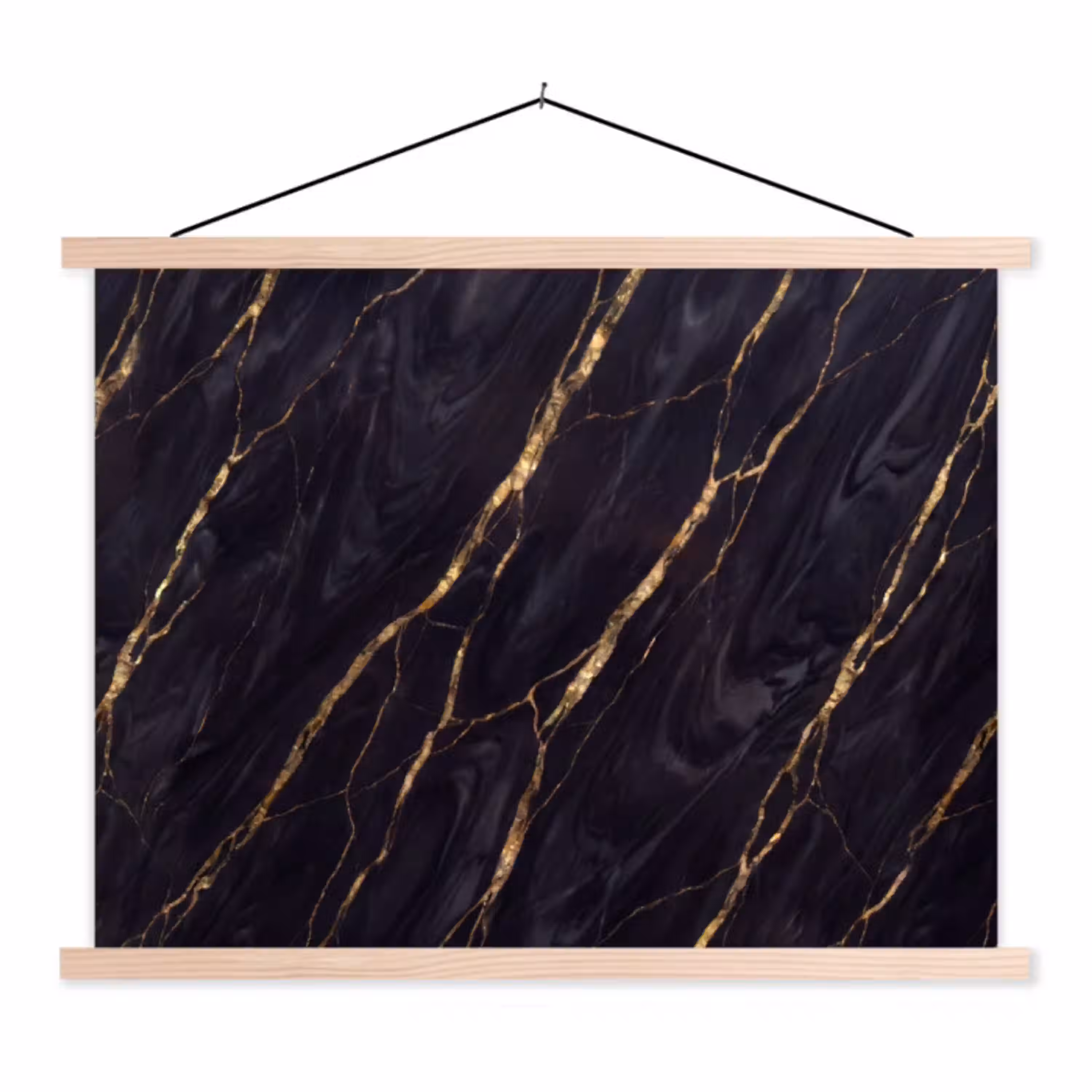 Marmer - Gouden aders - Abstract - Zwart textielposter latten blank klein -3d