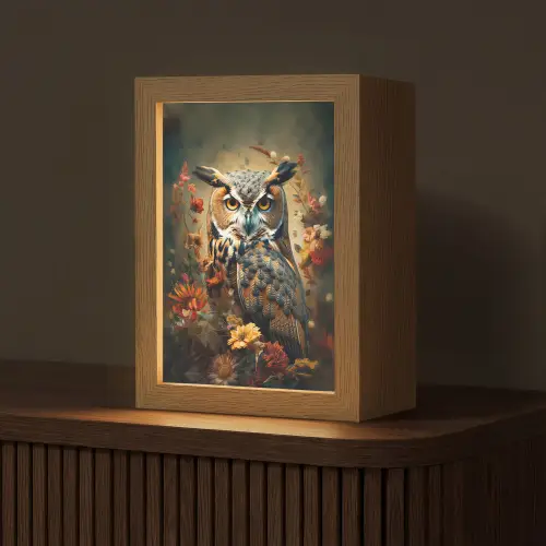 Uil - Vogel - Bloemen - Planten - Botanisch Light Box met kabel (Tafellamp) klein -z3d_website