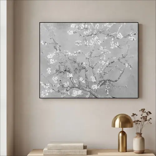 Amandelbloesem - Kunst - Van Gogh - Grijs Textielframe zwart klein -sfeer2