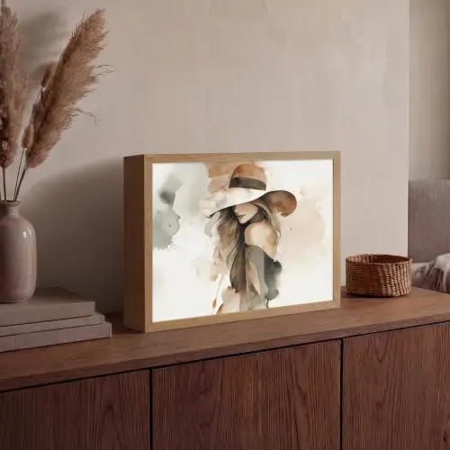 Mysterieus - Vrouw - Sepia Light Box met batterij (Wandlamp) middel -sfeer2