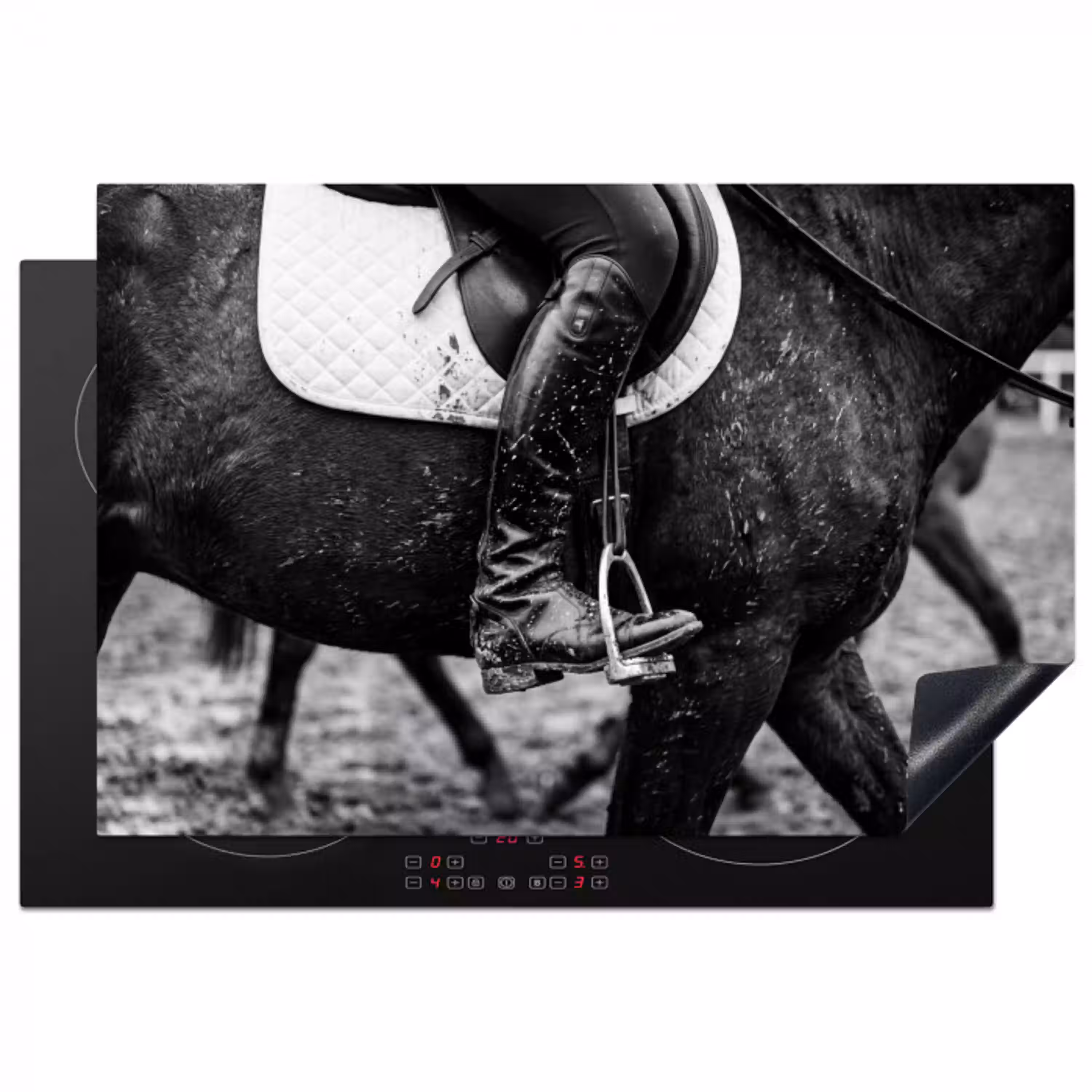Paard - Sport - Zwart - Wit Inductie beschermer vinyl 3mm klein -3d