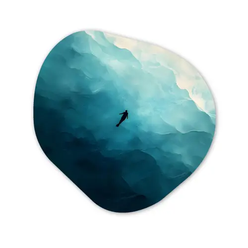 Zee - Silhouet - Abstract - Blauw Wandcirkel Organisch Aluminium middel -3d