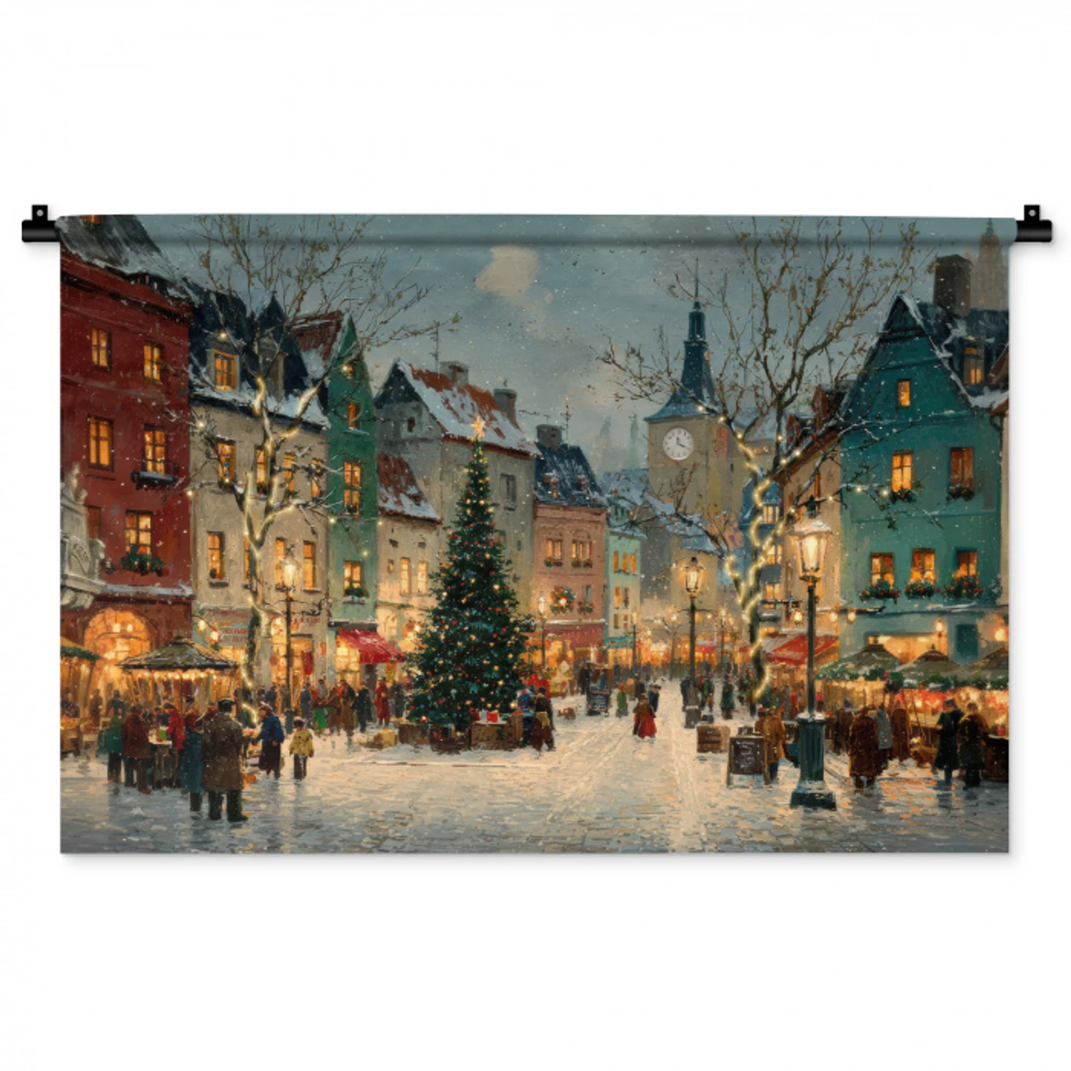 Kerstsfeer - Stadsplein - Kleurrijk Wandkleed katoen middel -zz3d