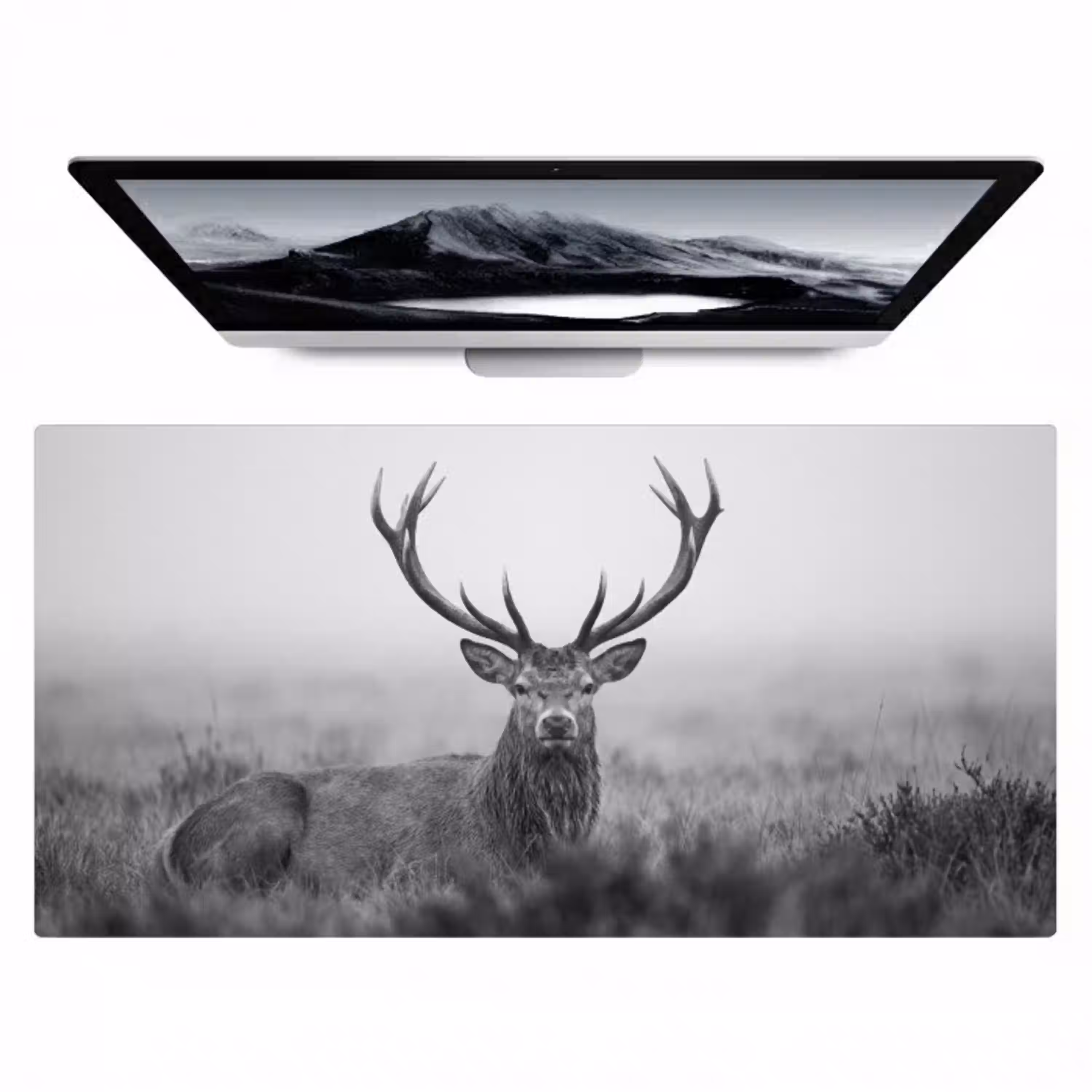 Hert - Mistig - Zwart - Wit Muismat XXL klein -zzz3d