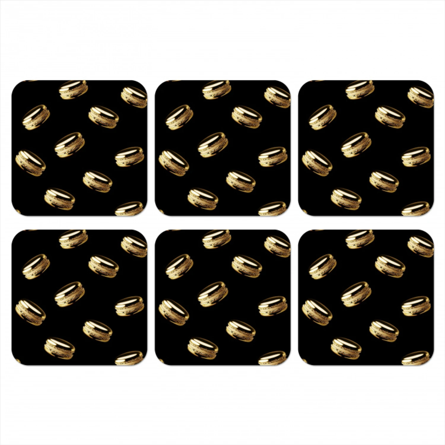 Macarons - Patroon - Goud - Zwart onderzetter kurk middel -3d