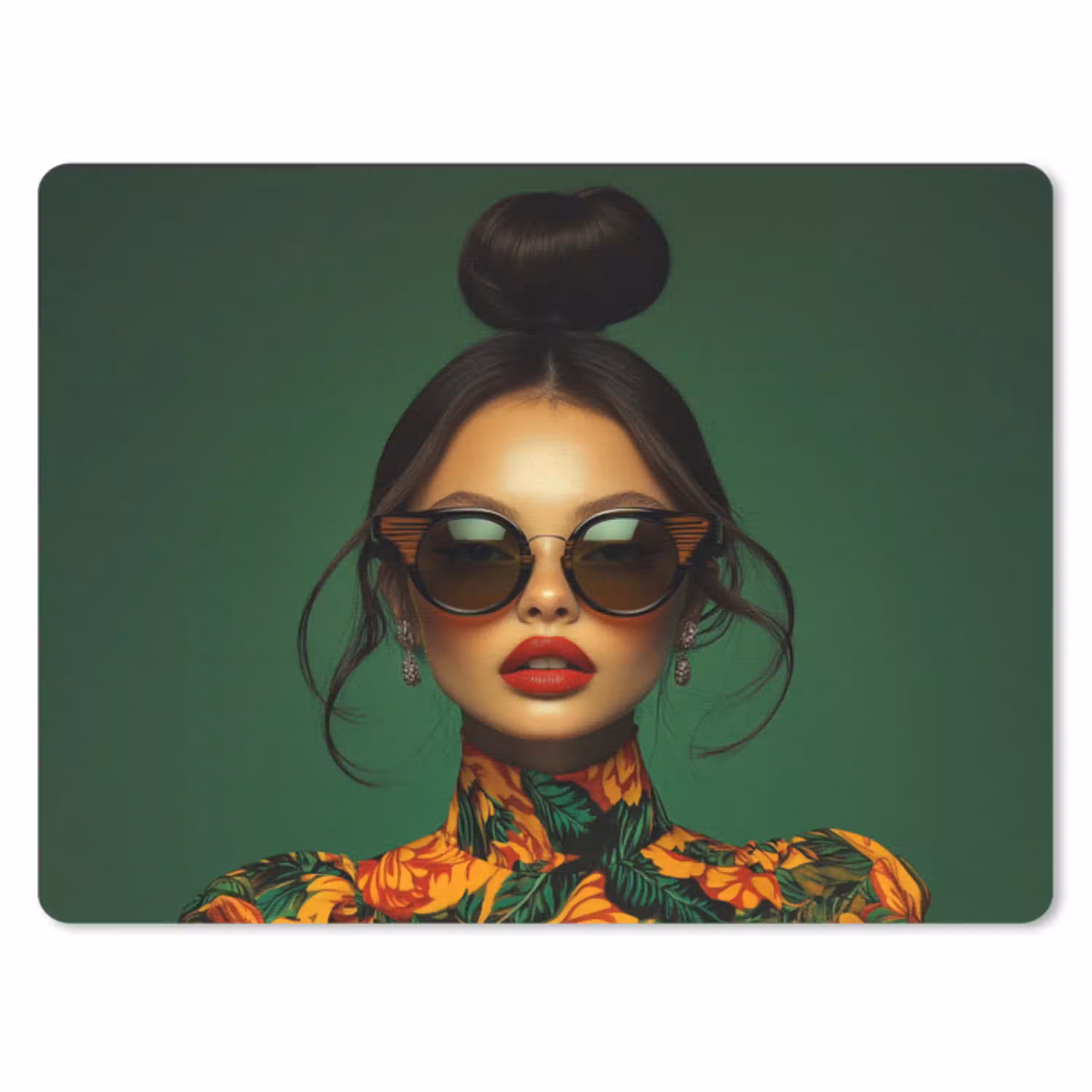 Vrouw - Groen - Modern - Bril - Abstract muismat rubber klein -3d
