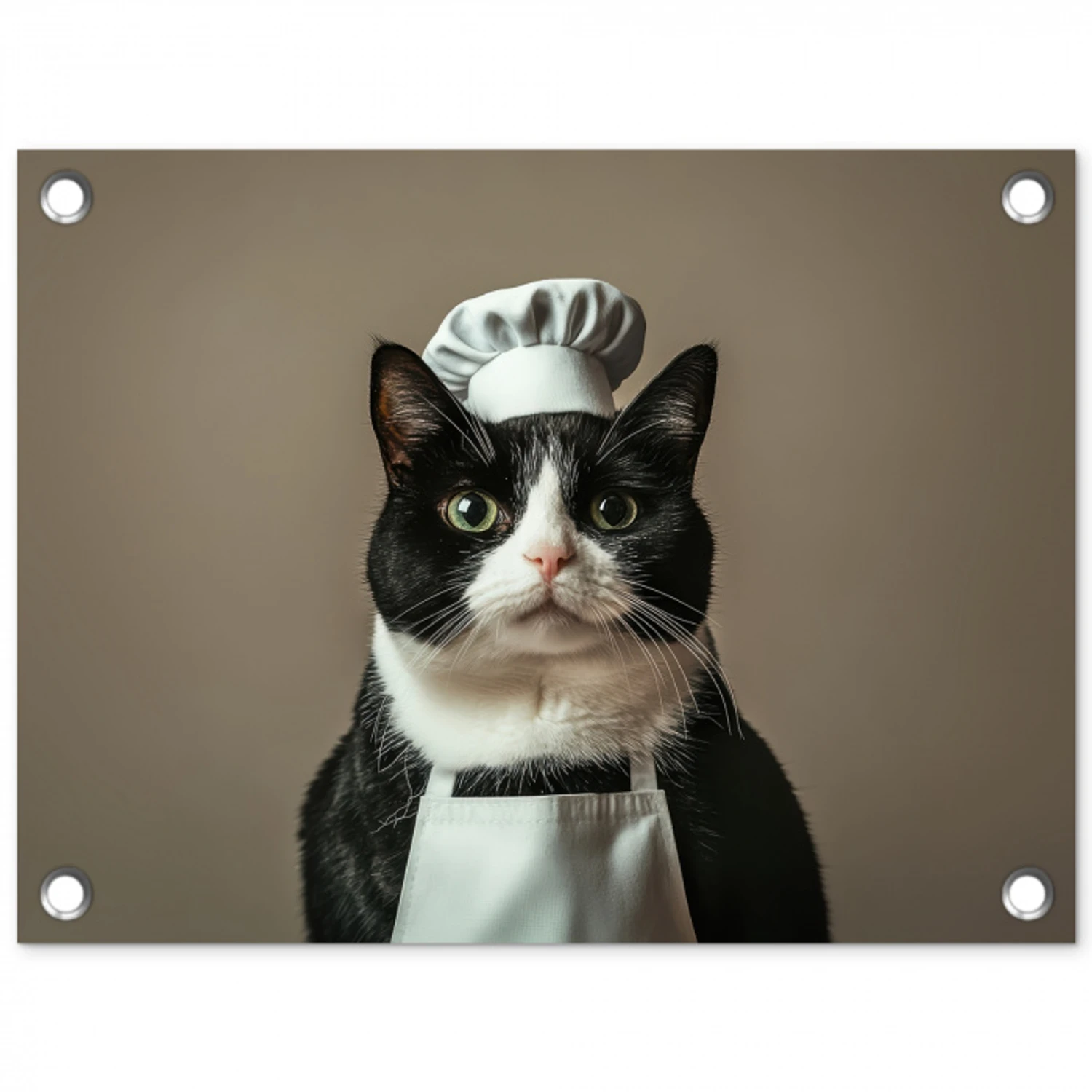 Kat - Kokskleding - Zwart - Wit tuinposter los doek klein -3d