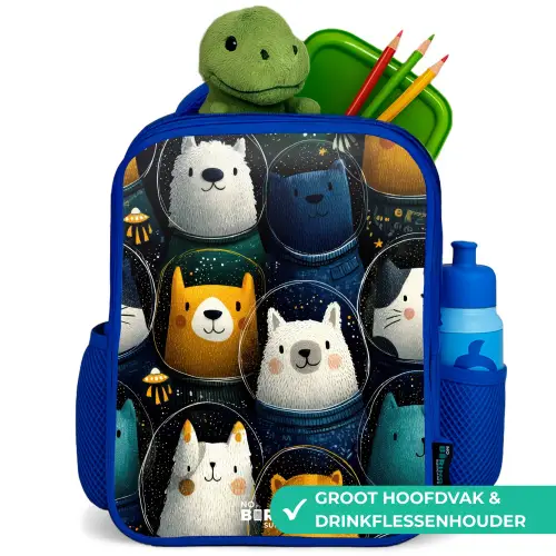 Dieren - Sterren - Planeten - Astronaut Kinderrugzak - Blauw middel -inhoud_NL