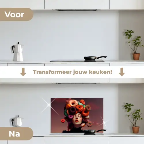 Vrouw - Donuts - Kleurrijk keuken achterwand spatscherm klein -voor_na_NL