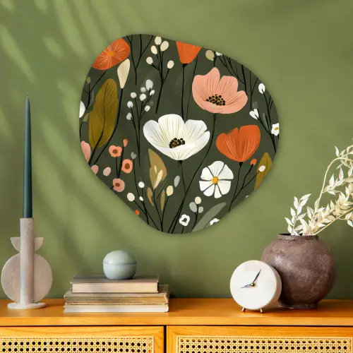 Bloemen - Illustratie - Groen Wandcirkel Organisch Aluminium middel -sfeer2