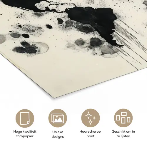 Wereldkaart - Zwart - Inkt poster papier klein -closeup_NL