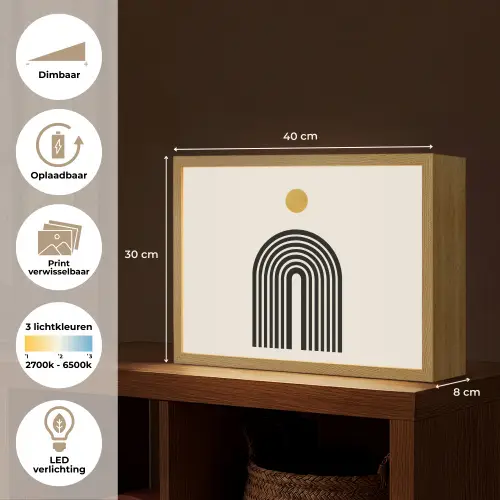 Minimalistisch - Zwarte boog - Gouden cirkel Light Box met batterij (Wandlamp) middel -USP_websiteoverzichtNL
