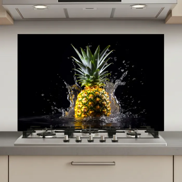 Ananas - Fruit - Water - Planten - Zwart keuken achterwand spatscherm klein -3d_website
