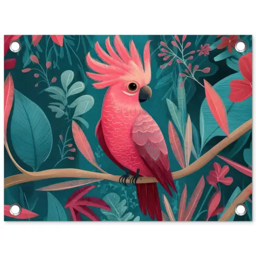 Kaketoe - Tropische bladeren - Tak tuinposter los doek klein -3d