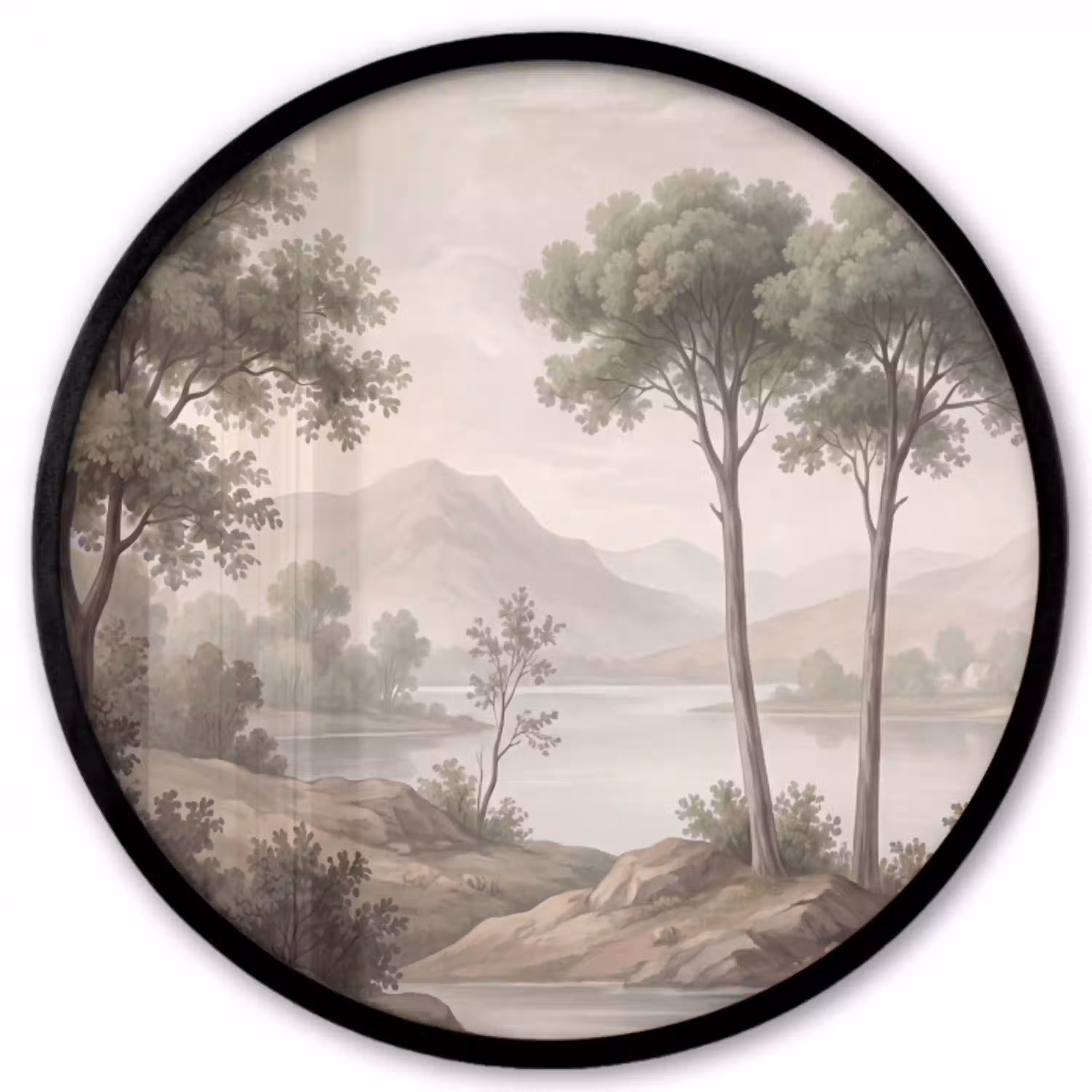 Bomen - Meer - Bergen - Illustratie Fotolijst rond zonder passe partout klein -3d