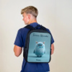Blauw pluizig monster met hoorns Rugzak - Zwart middel -sfeer8
