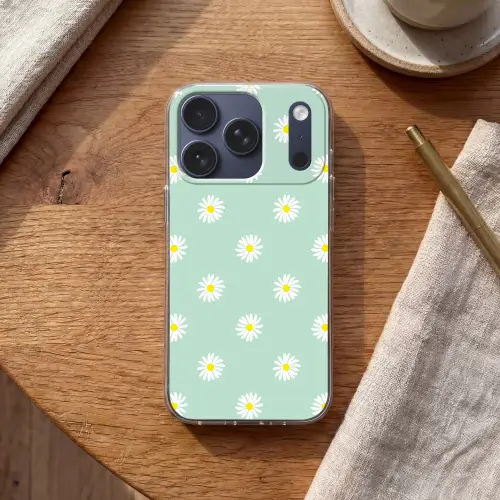 Madeliefjes - Pastel - Wit - Groen - Bloemen patroon Telefoonhoesje iPhone 17 Pro klein -sfeer1