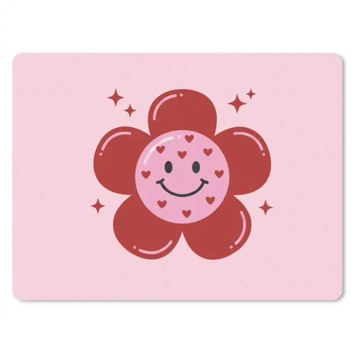 Bloem - Roze - Hartjes muismat rubber klein -3d