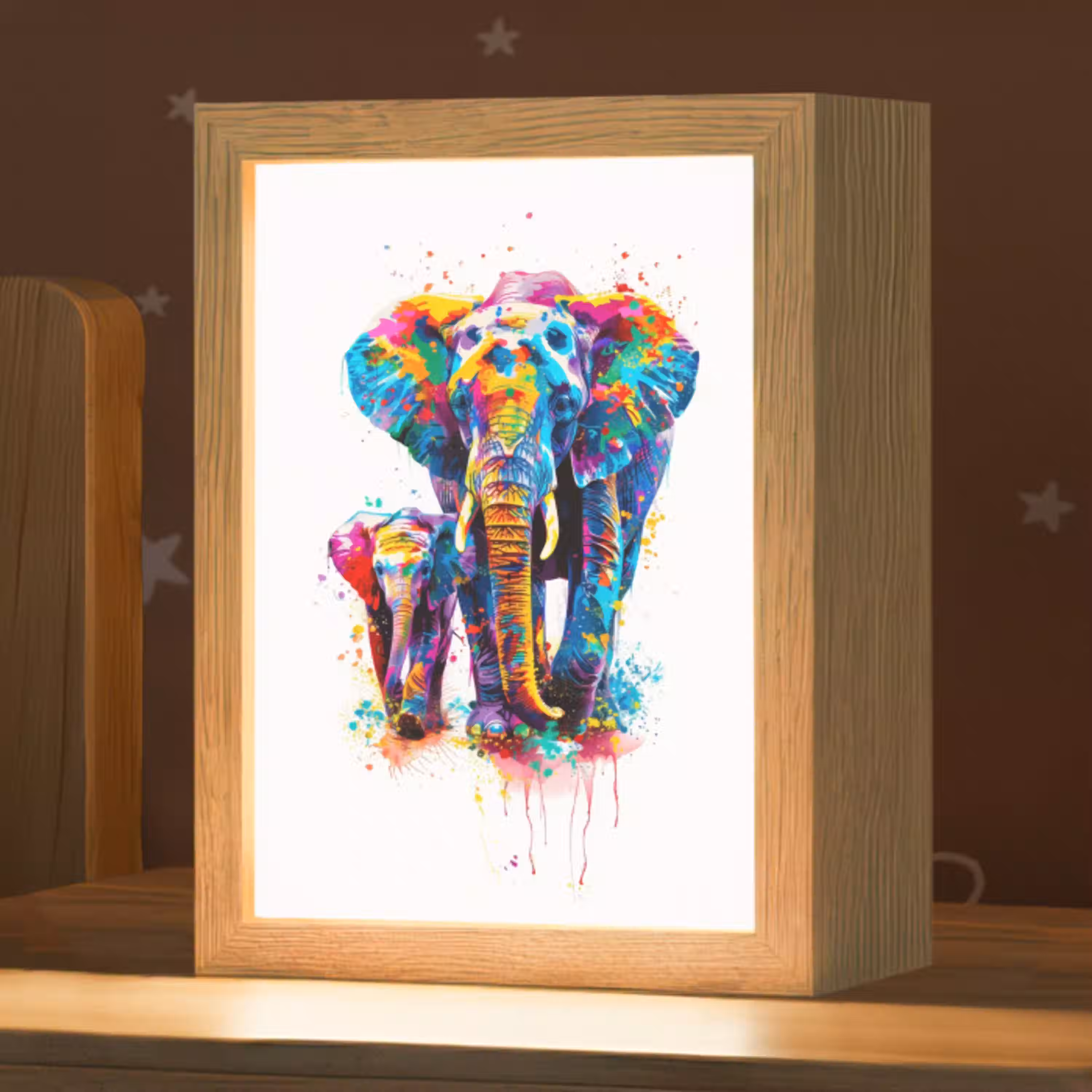 Olifanten - Dieren - Verf - Kleurrijk Light Box met kabel klein -zzz_3d_website
