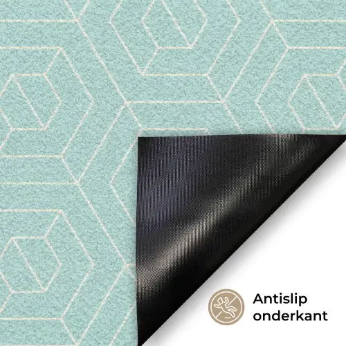 Turquoise - Patroon - Lijnen Deurmat klein 898 -antislip_NL
