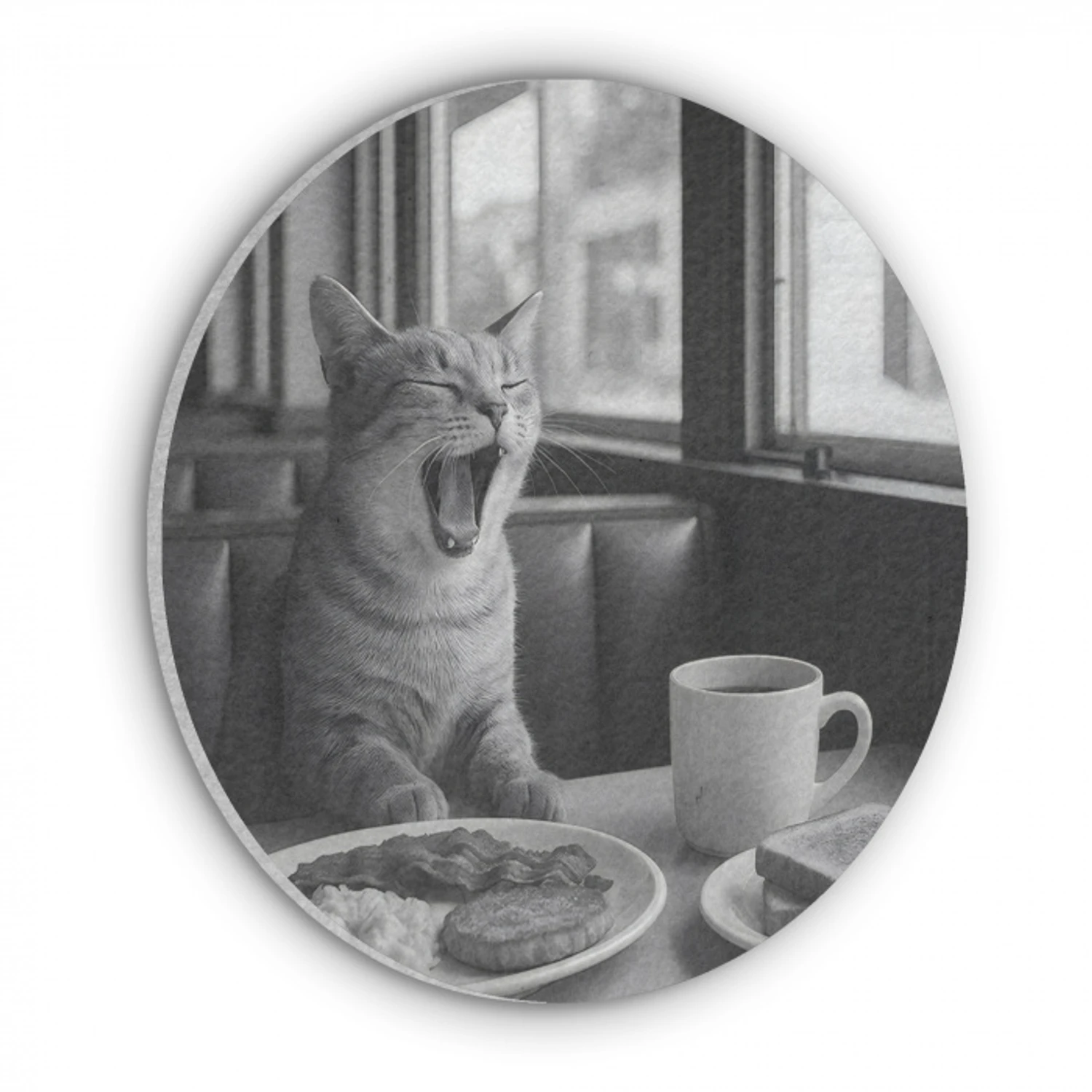 Kat - Koffie - Brood - Zwart Akoestische PET Vilt - Rond klein -3d