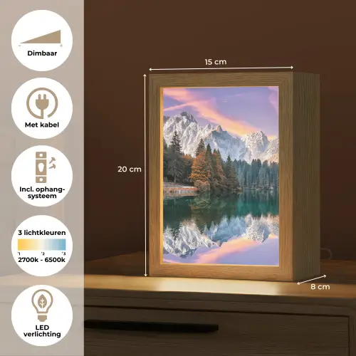Bergen - Bos - Water - Lucht - Roze - Paars Light Box met kabel (Tafellamp) klein -USP_NL