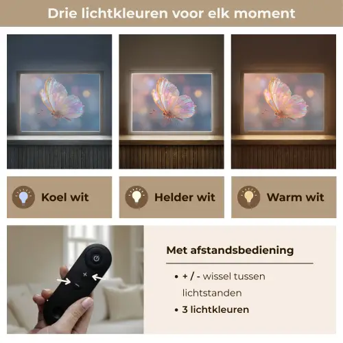 Vlinder - Vleugels - Pastel - Glinstering Light Box met batterij (Wandlamp) middel -USP_lichtkleurNL
