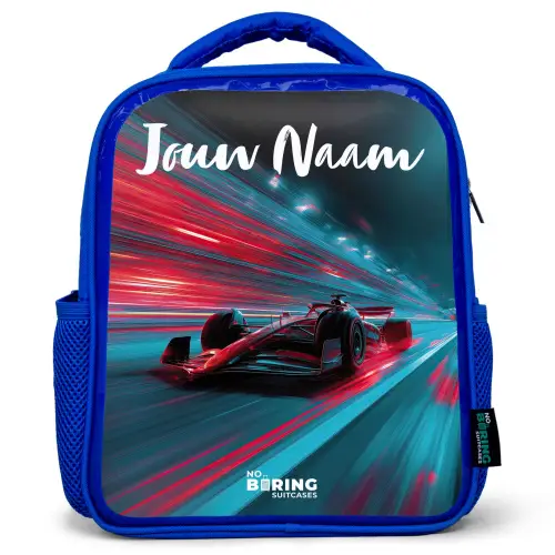 Formule 1 - Raceauto - Rood - Neonverlichting Kinderrugzak - Blauw middel -3d