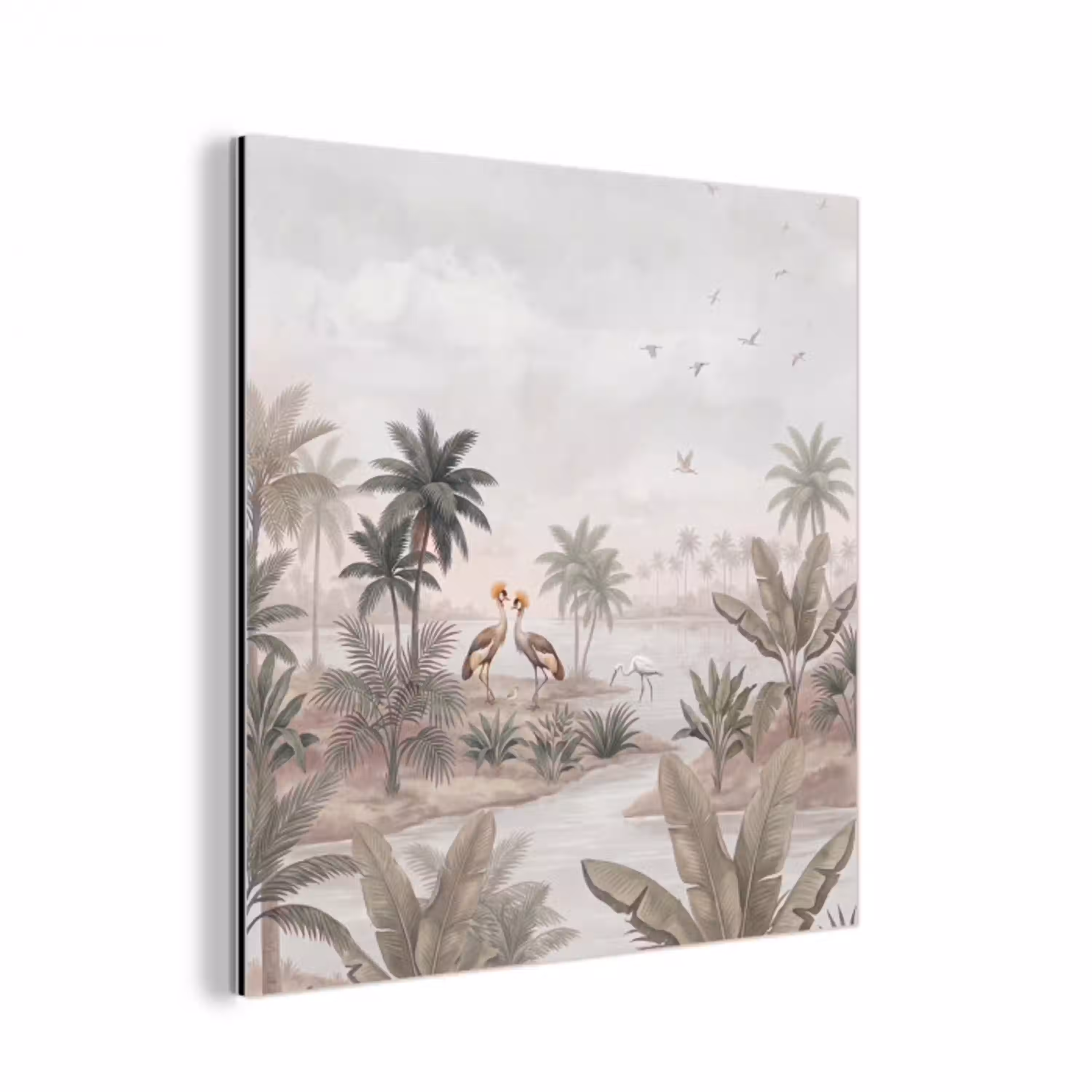 Kraanvogels - Palmbomen - Tropisch aluminium wit klein -3d
