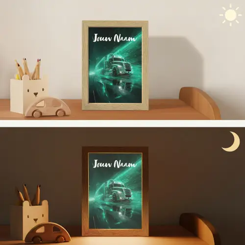 Vrachtwagen - Stad - Groen - Neon Light Box met kabel (Kinderlampje) klein -sfeer3_kind