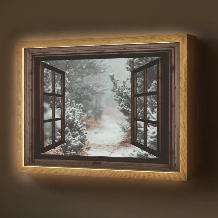 Bos - Winter - Bomen - Natuur - Pad - Doorkijk Light Box met batterij (Wandlamp) middel -z3d_website
