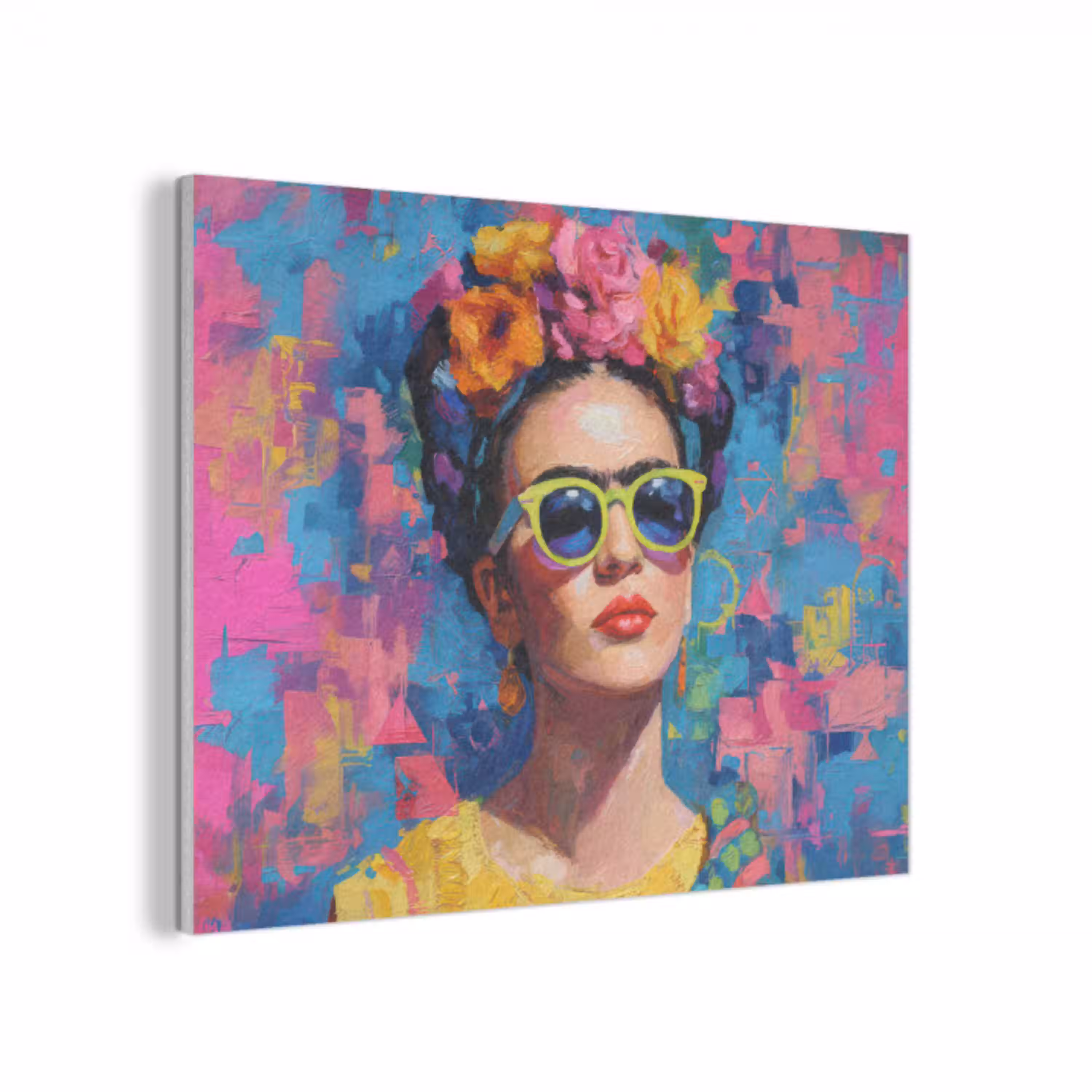 Vrolijk portret - Vrouw - Bloemenkroon PET vilt klein -3d