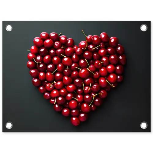 Kersen - Hart - Rood - Zwart tuinposter los doek klein -3d