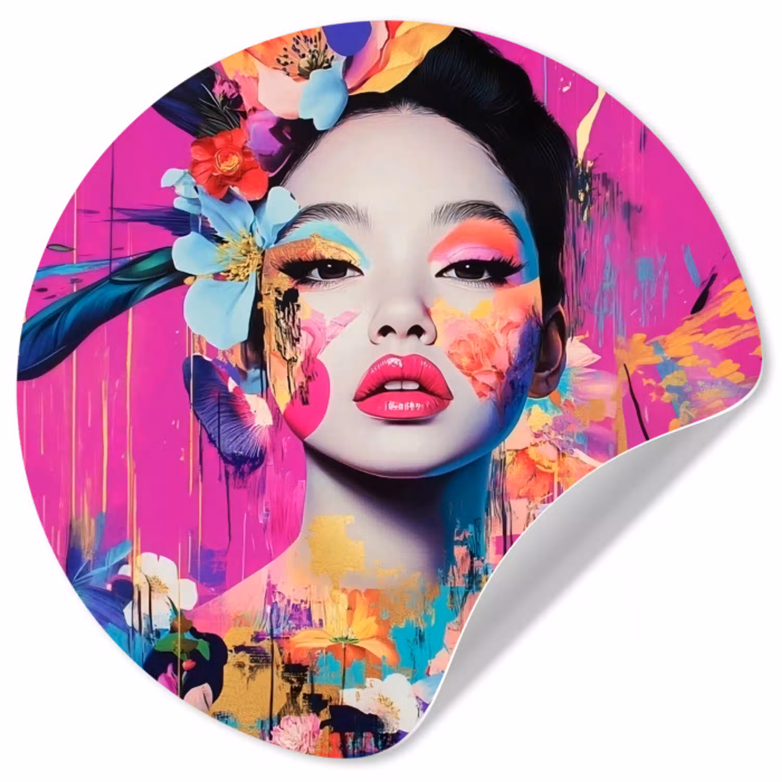 Vrouw - Portret - Abstract - Paars Wandcirkel behangsticker klein -3d