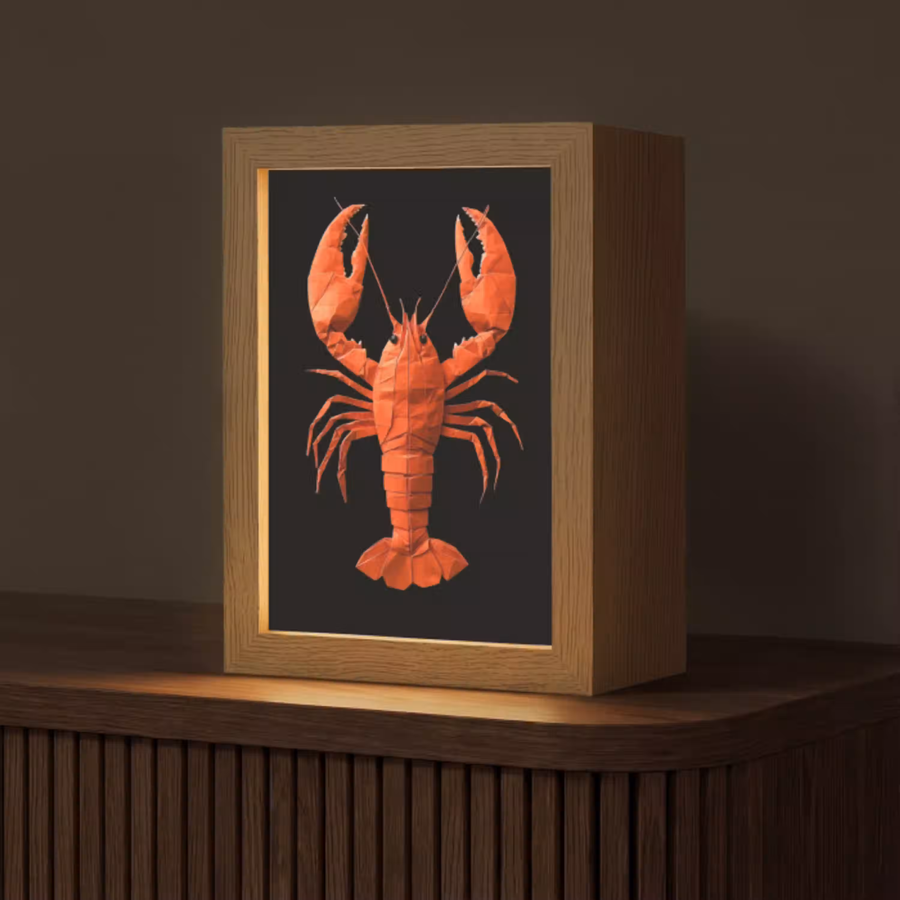 Kreeft - Papier - Origami papier - Rood Light Box met kabel (Tafellamp) klein -z3d_website