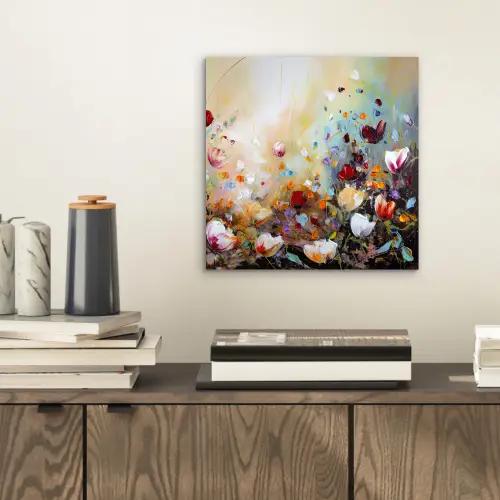 Olieverf - Bloemen - Kleurrijk - Natuur aluminium wit klein -sfeer1