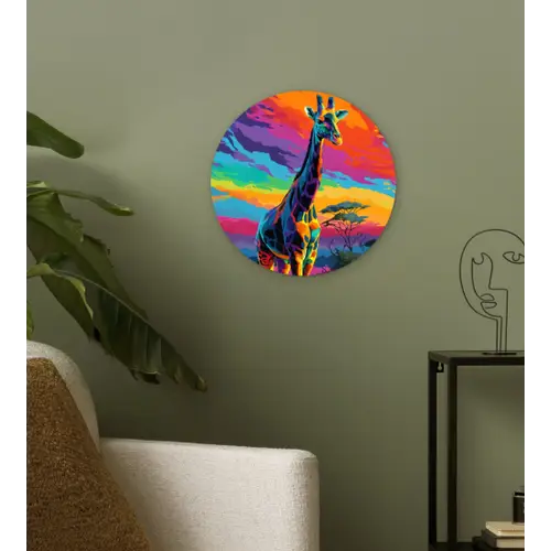 Giraffe - Savanna - Lucht - Gekleurd Wandcirkel kunststof plaat 5mm dik klein -sfeer3