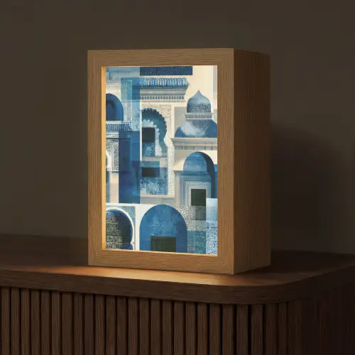 Abstract - Islamitisch - Blauw - Wit Light Box met kabel (Tafellamp) klein -z3d_website