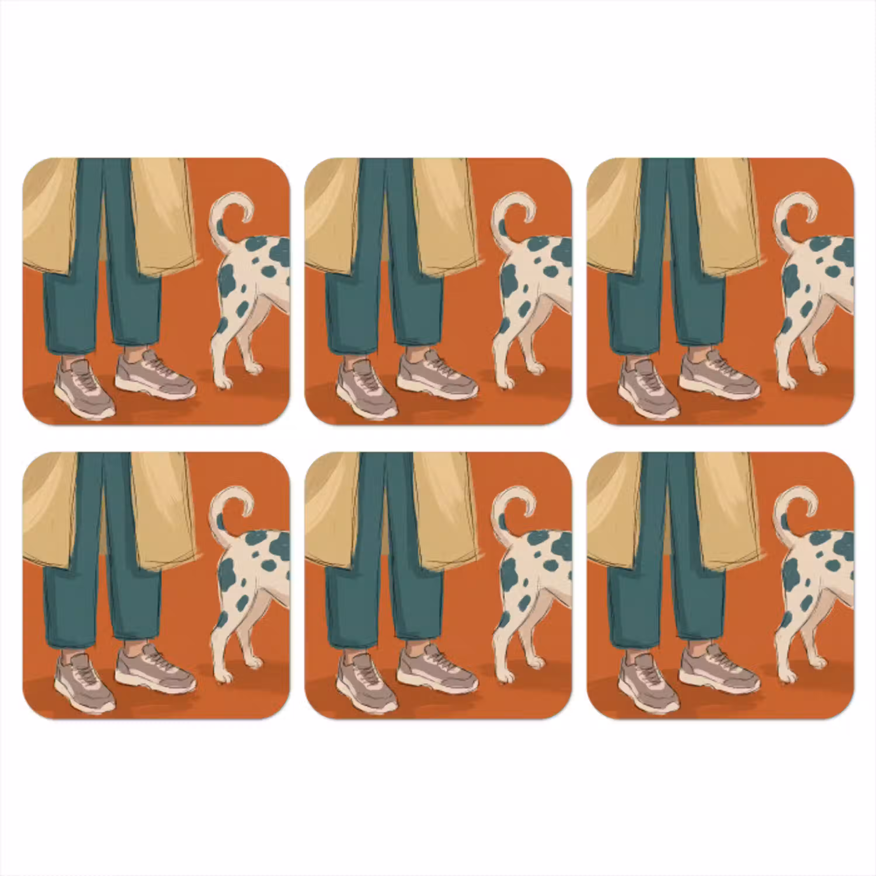Persoon - Hond - Dieren - Illustratie - Modern onderzetter kurk middel -3d