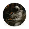 Café - Croissant - Koffie - Astronaut Wandcirkel aluminium klein -3d