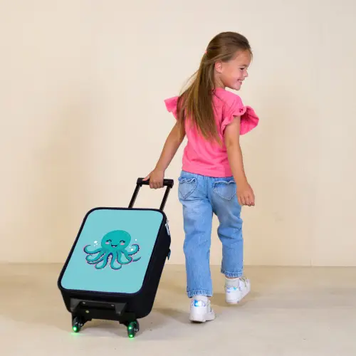 Octopus - Blauw - Gezicht Kinderkoffer - Zwart klein -sfeer1