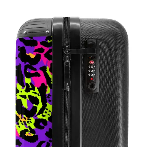 Neon panterprint op paars met kleurrijke accenten NBS - Handbagage koffer - Volwassenen Unisex middel -slot
