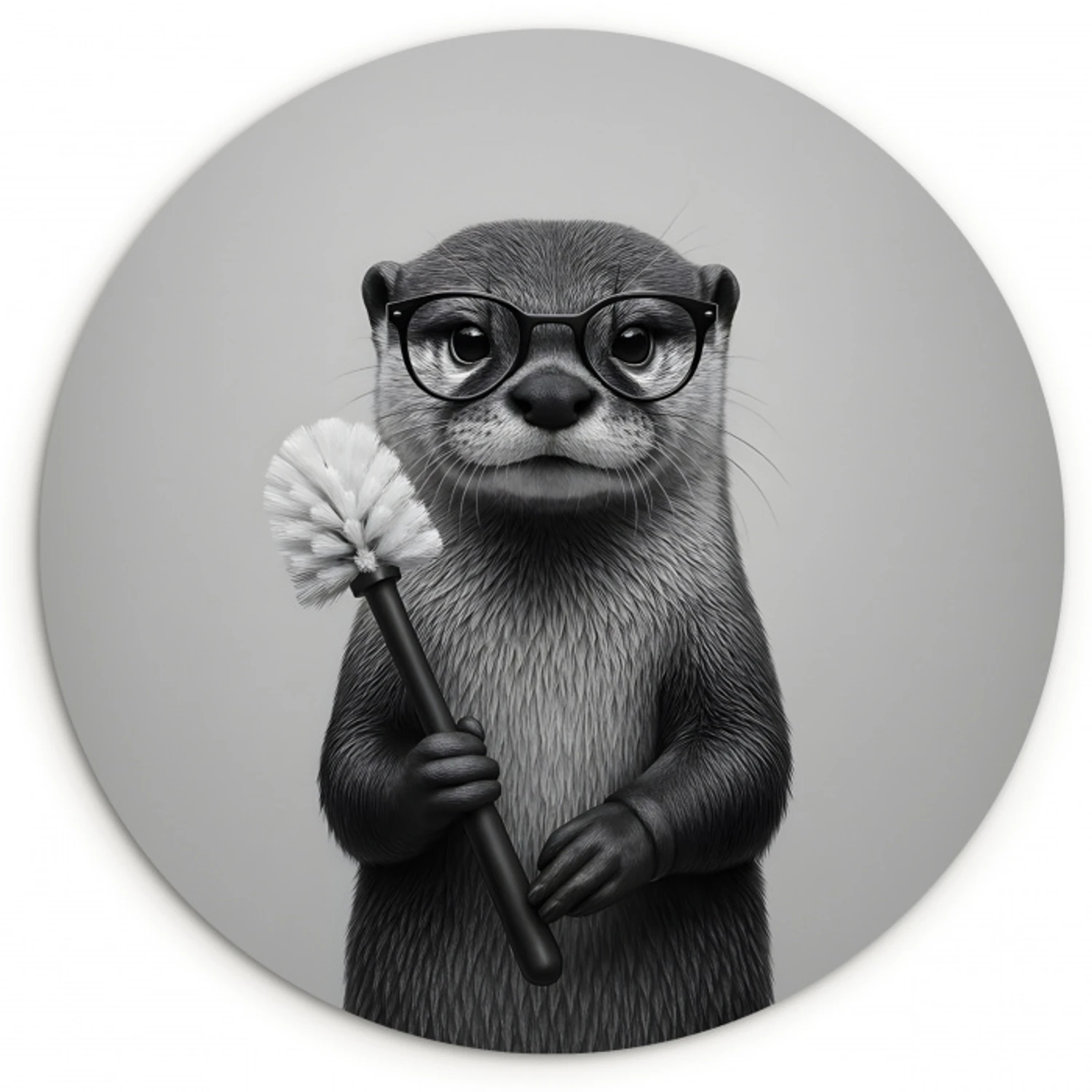 Otter - Wc-borstel - Bril - Zwart - Wit Wandcirkel kunststof plaat 5mm dik klein -3d