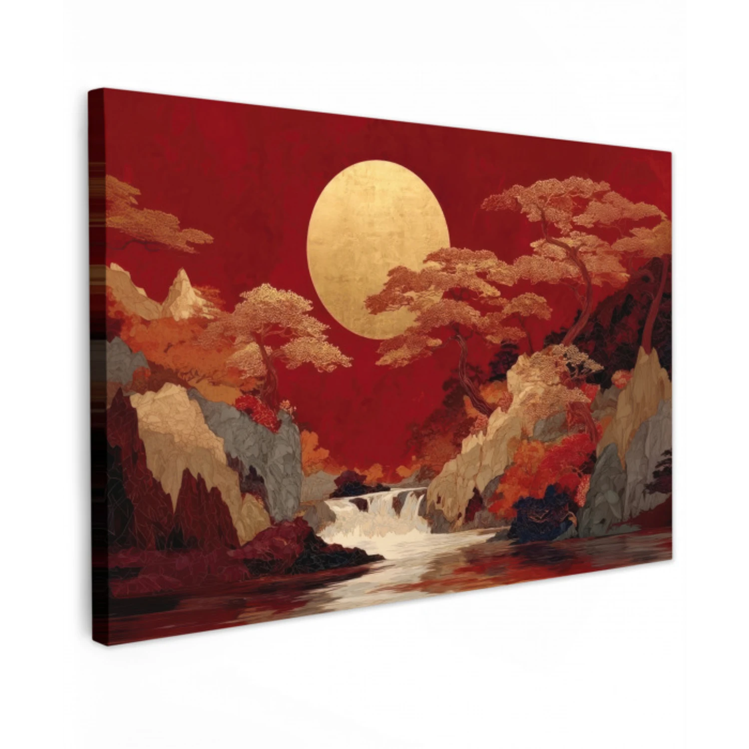 Volle maan - Landschap - Waterval canvas 2cm klein -z3d