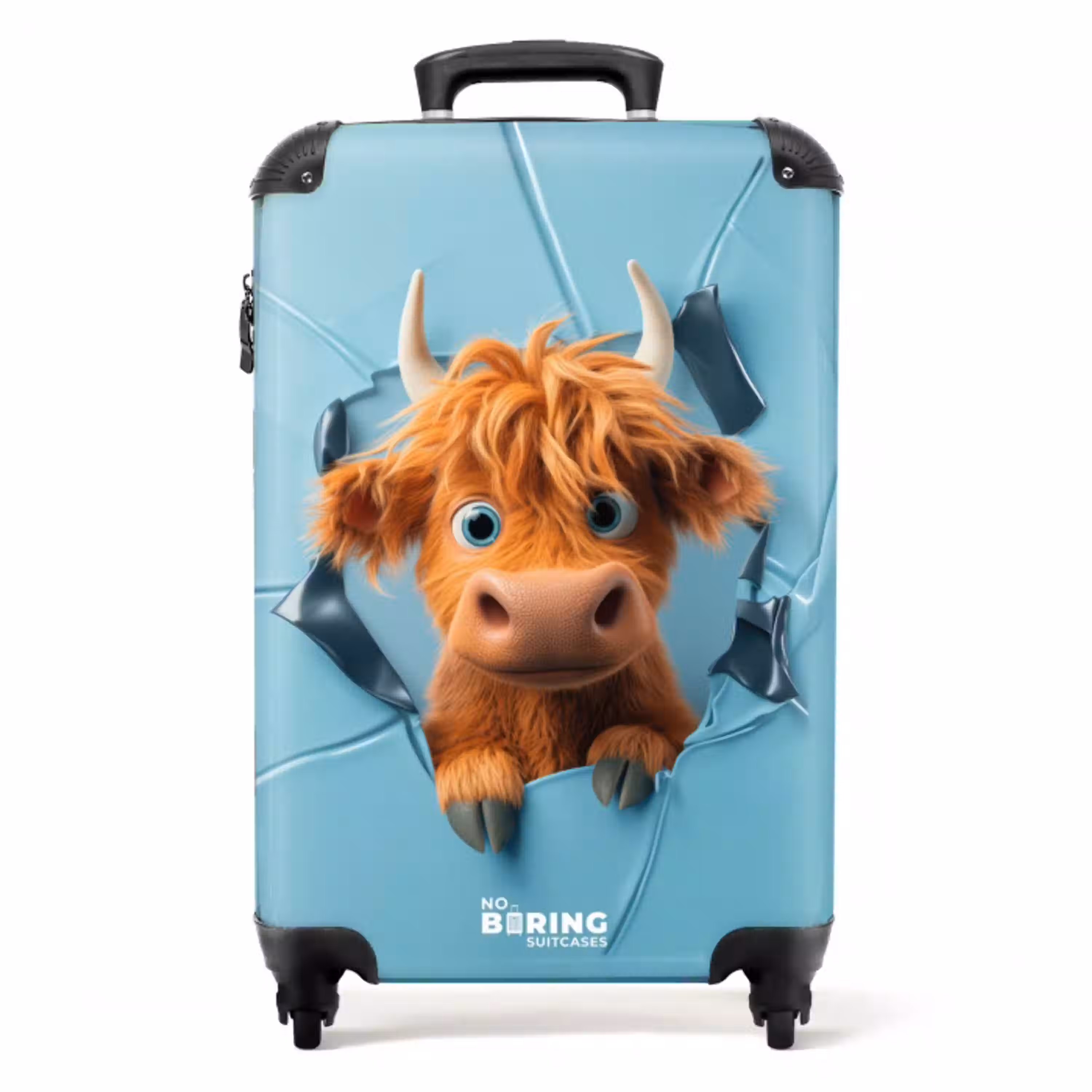 Cartoonachtige koe breekt door muur NBS - Handbagage koffer - Kinderen Unisex middel -productfoto_recht